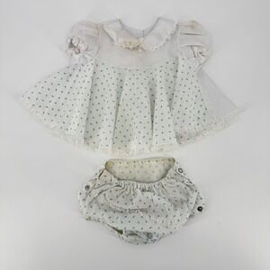 Vintage Sears‎ Baby Girl Floral Dress Bloomer Set White Blue Lace Trim Size S
